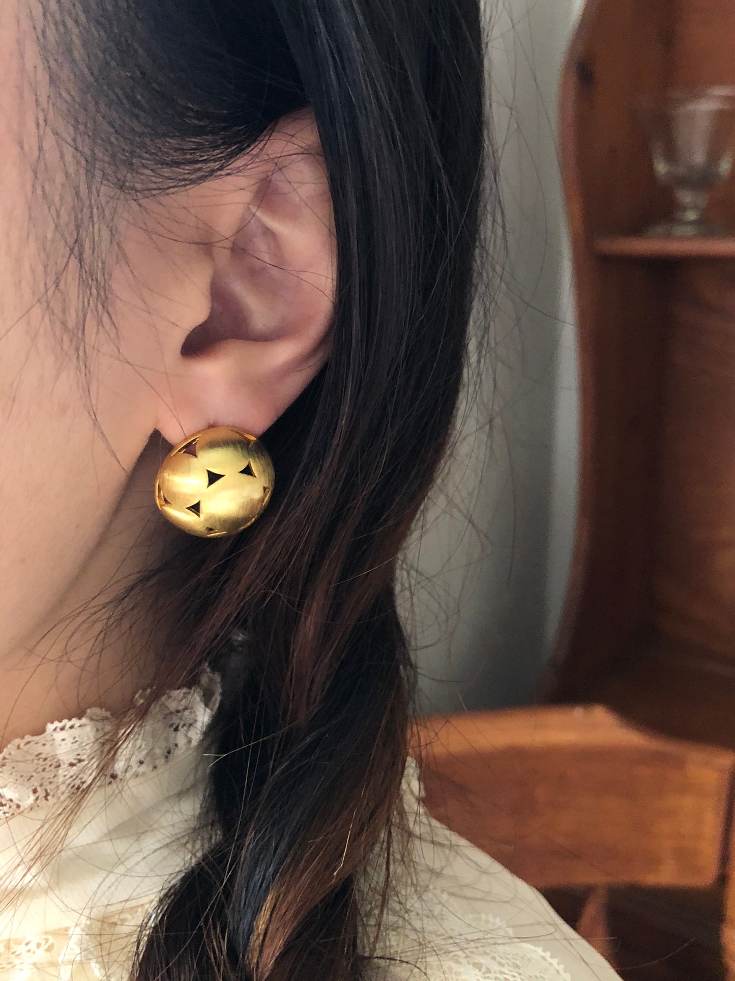 Satin Finish Geometric Cutout Dome Earrings