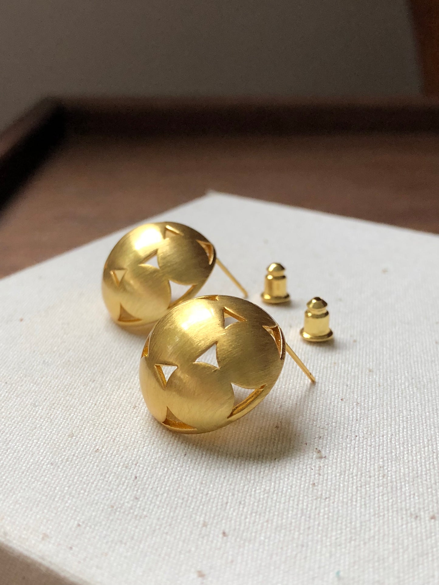 Satin Finish Geometric Cutout Dome Earrings