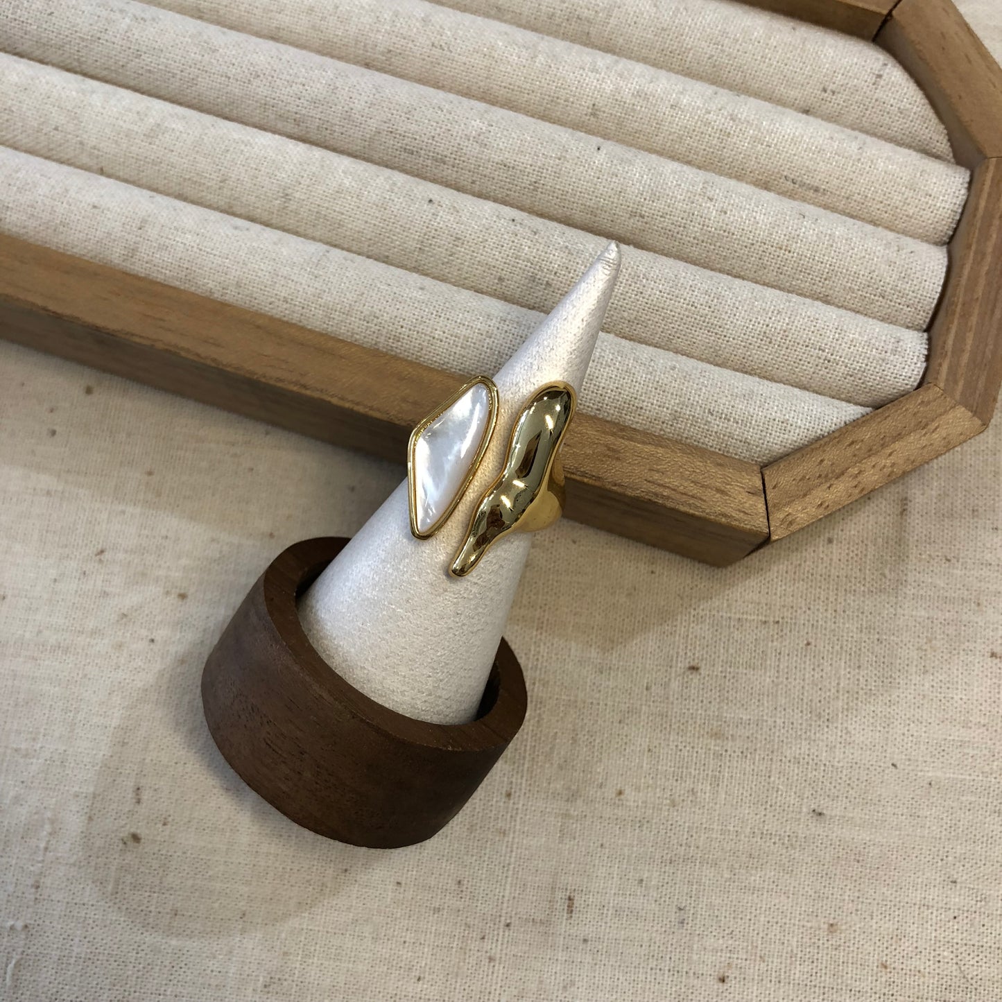 Sculpted Mother-of-Pearl Wave Ring