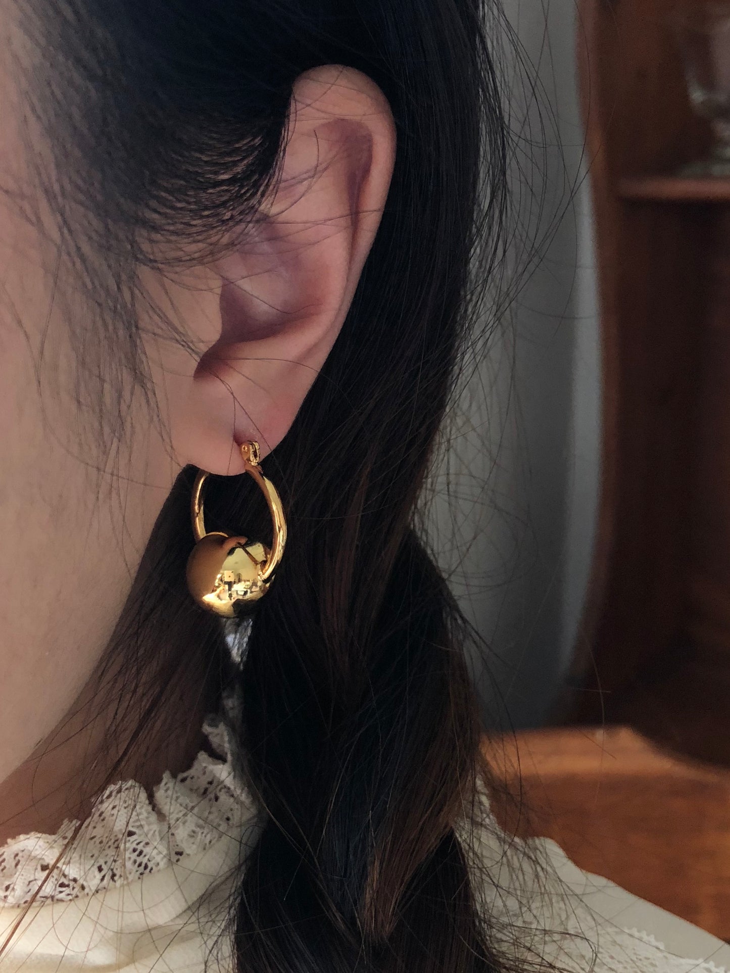 Gold Sphere Hoop Earrings