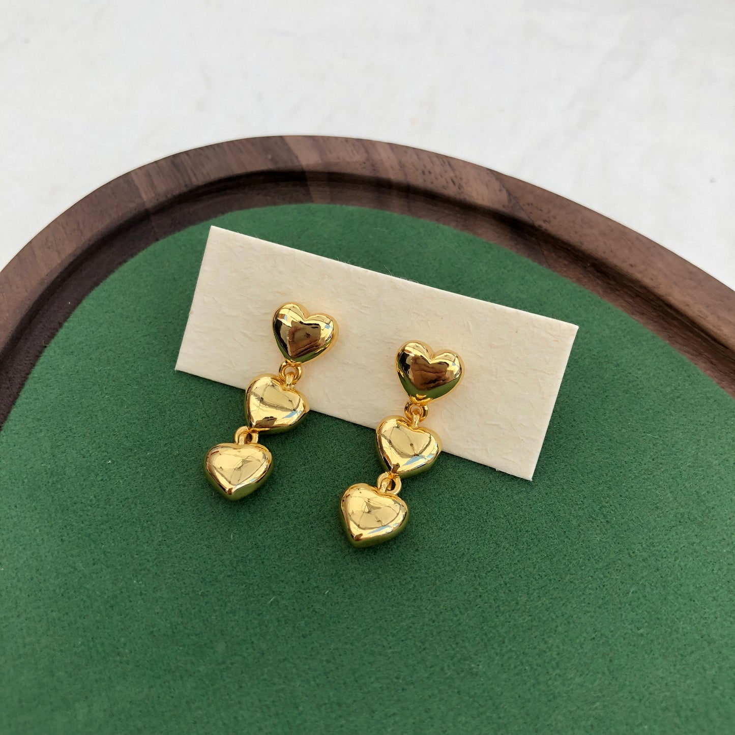 Three-Tiered Heart Earrings in Gold | Elegant Statement Jewelry