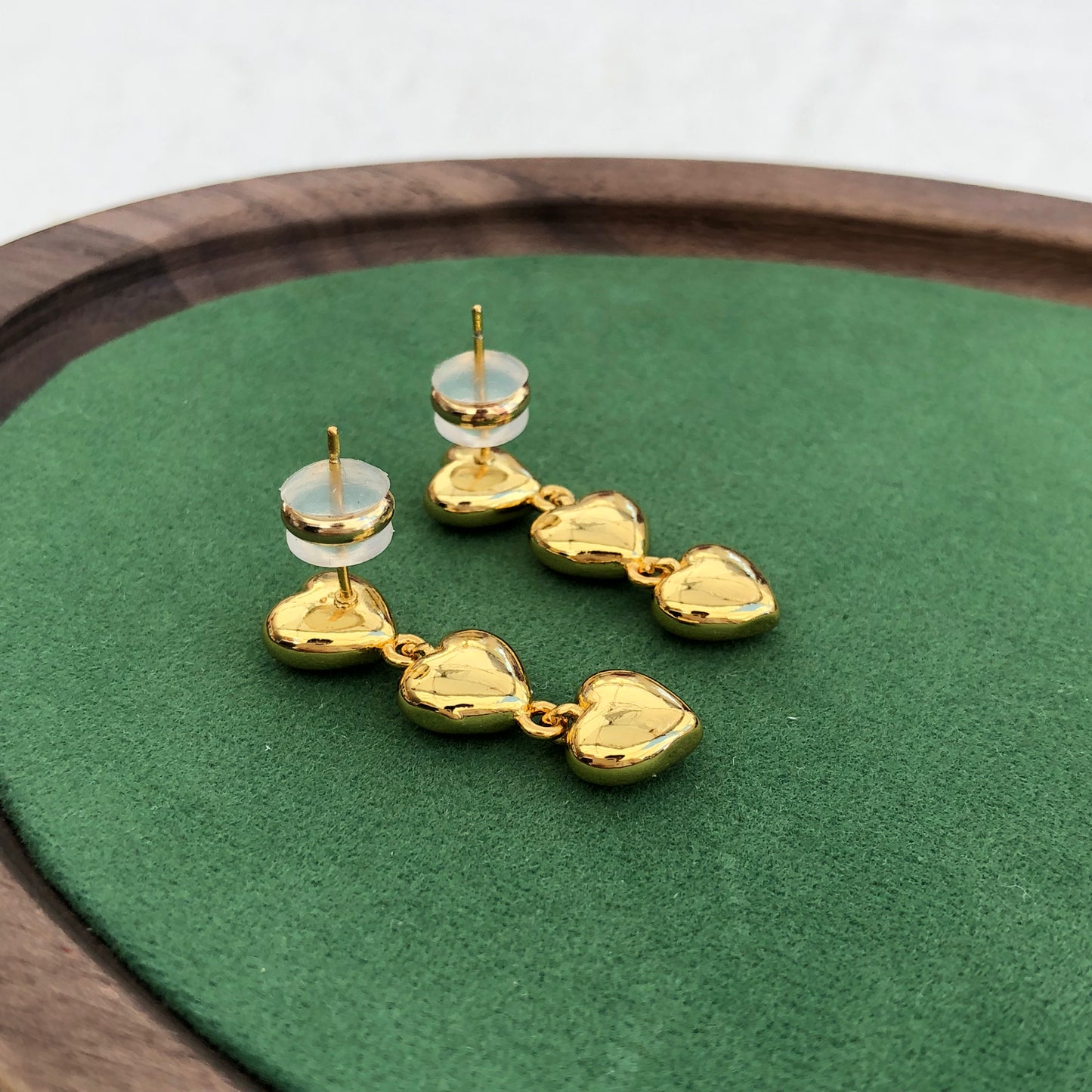 Three-Tiered Heart Earrings in Gold | Elegant Statement Jewelry