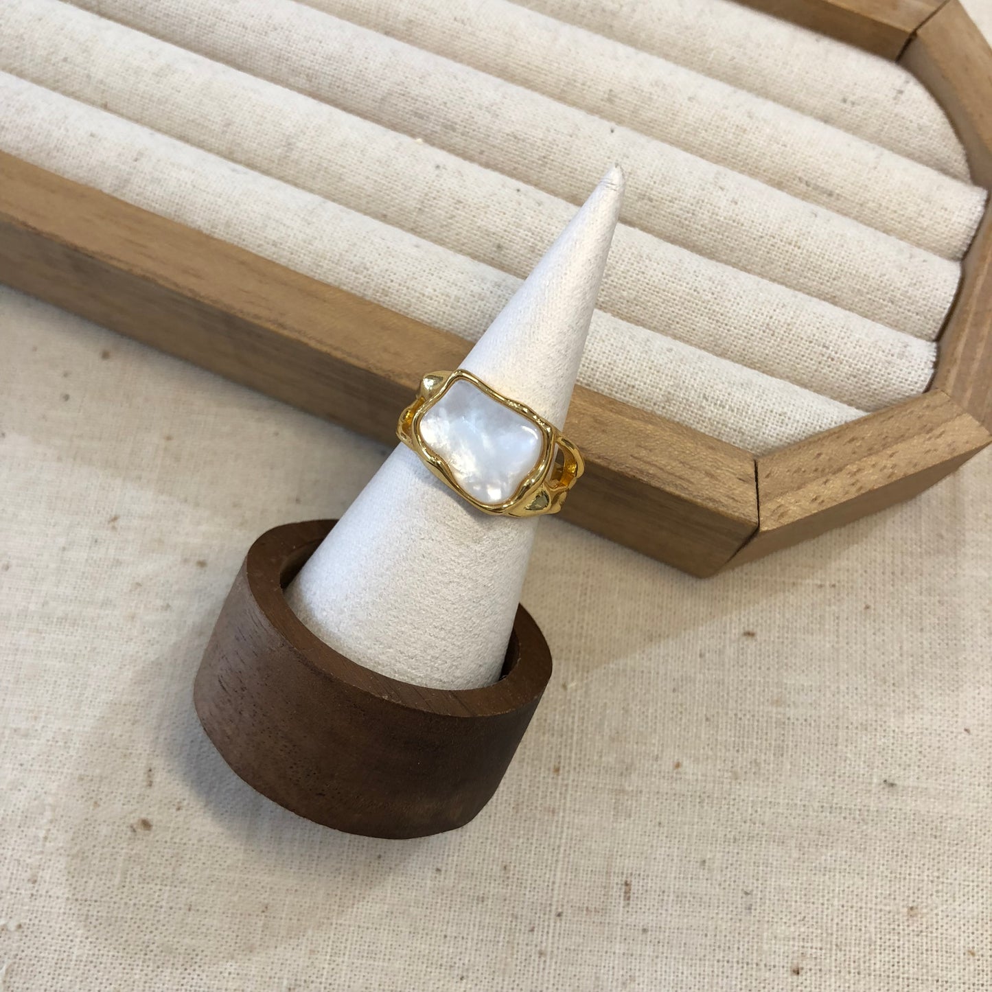 Irregular Mother-of-Pearl Statement Ring