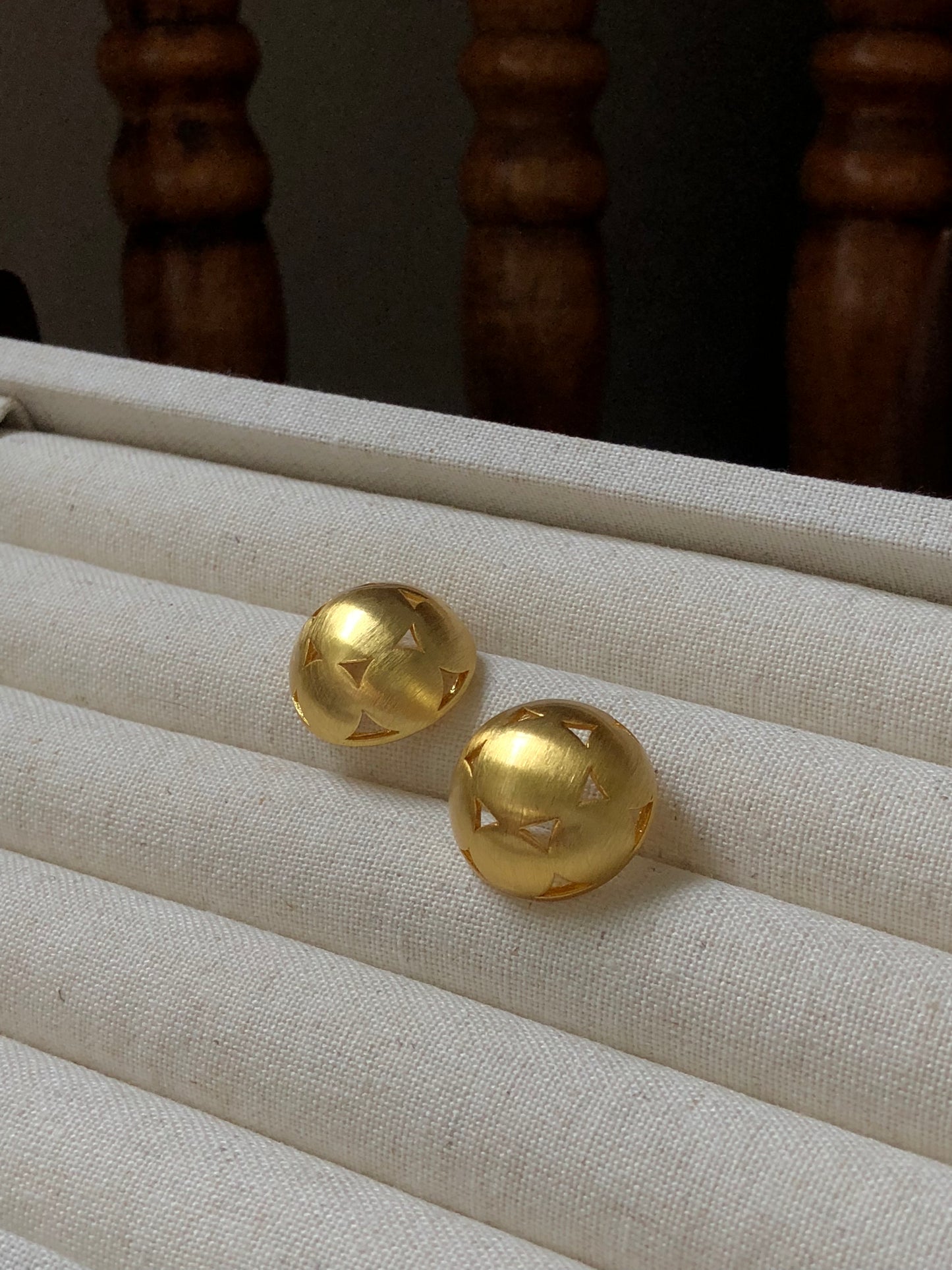 Satin Finish Geometric Cutout Dome Earrings