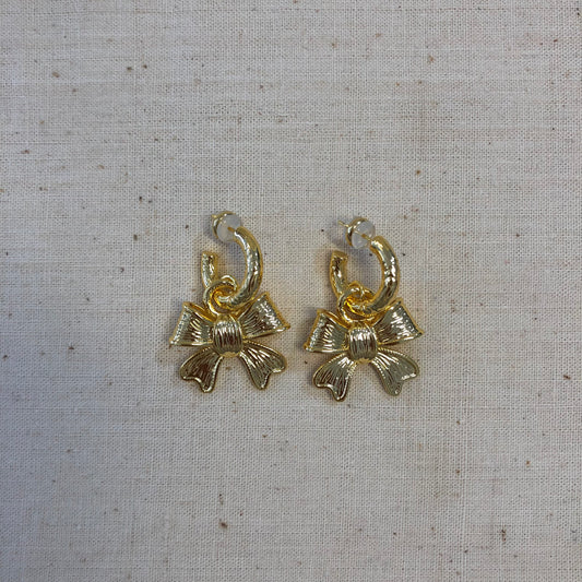 Vintage Bow Charm Hoops