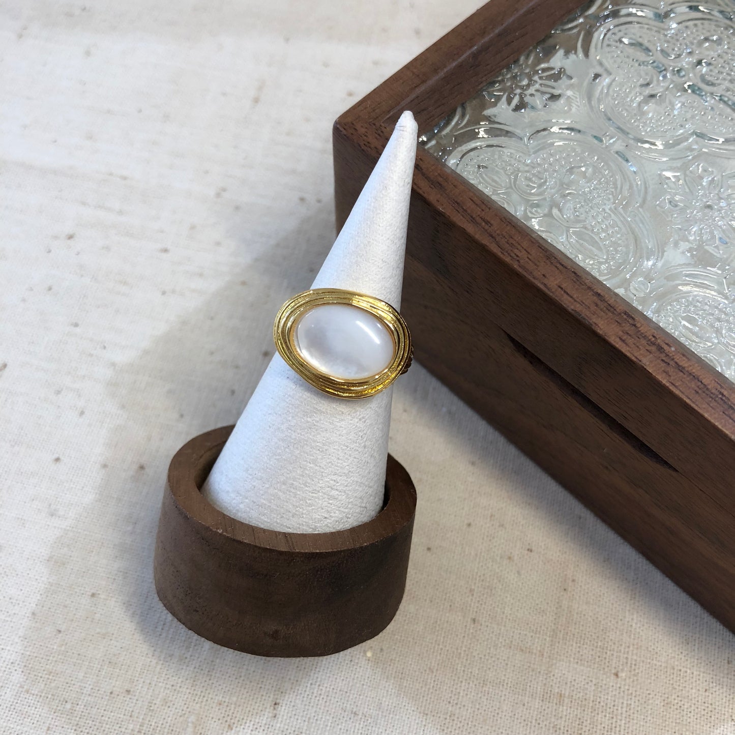 Textured Halo Shell Ring