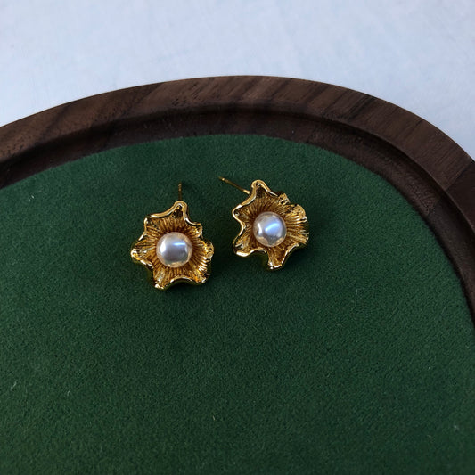 Golden Bloom Pearl Studs