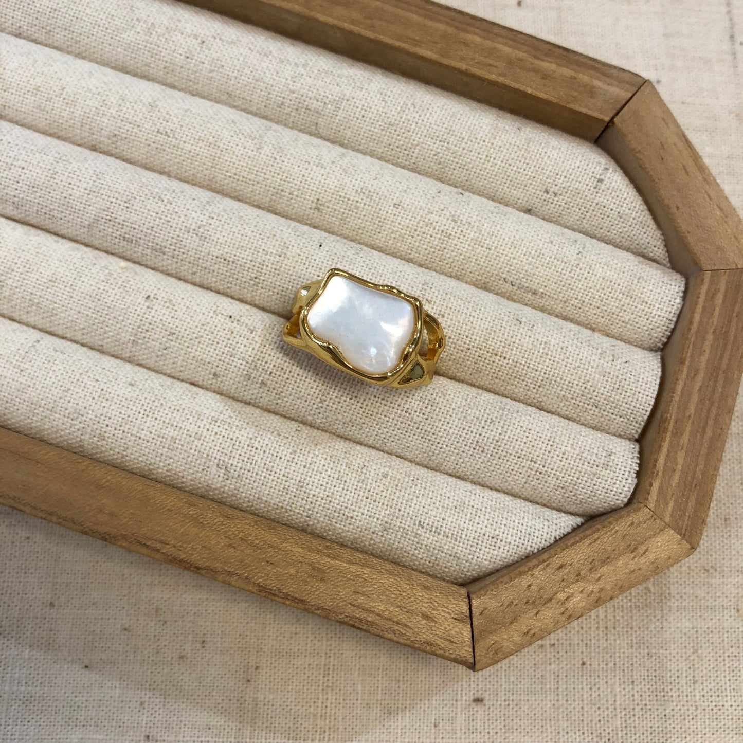 Irregular Mother-of-Pearl Statement Ring