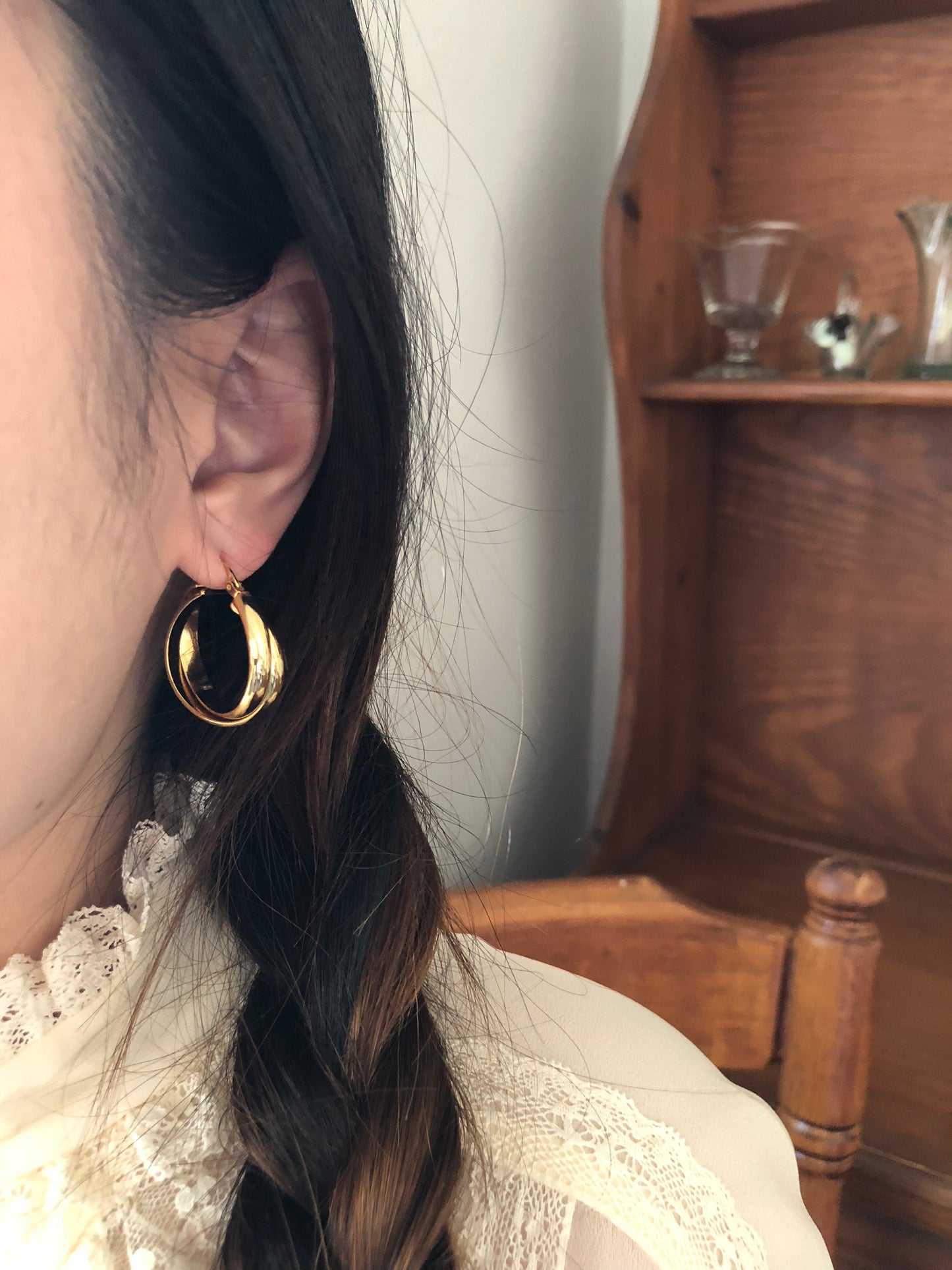Sleek Double-Layered Gold Hoop Earrings