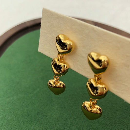 Three-Tiered Heart Earrings in Gold | Elegant Statement Jewelry